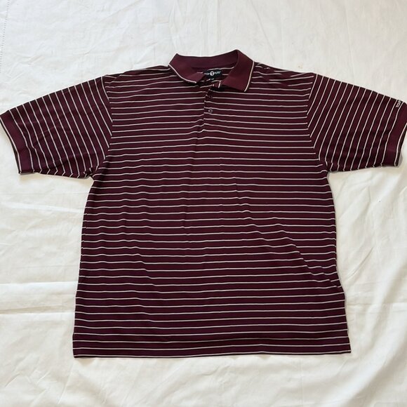 Top Flight  Brand men’s Polo T-shirt ,Size  L Maroon with stripes pre owned - Picture 2 of 14